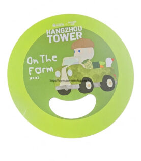 PVC Promotional Fan 0.75mm-A front-view of the 0.75mm thick PVC advertising fan, showcasing the detailed character illustration, On The Farm theme, and high-quality vibrant p
