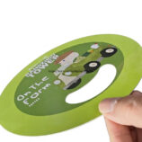 PVC Promotional Fan 0.75mm-An angled view of the fan held by a hand, demonstrating the thickness and durability of the 0.75mm PVC material along with the precise die-cut hand